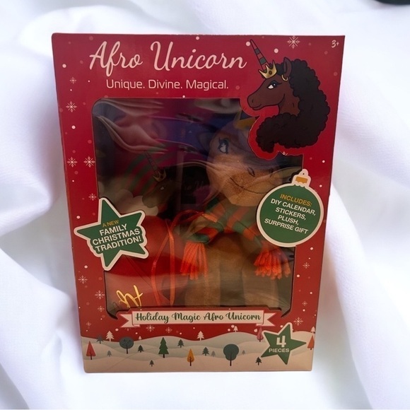 Afro Unicorn Holiday Tradition Plush NEW Calendar Stickers & Gift - Picture 1 of 6